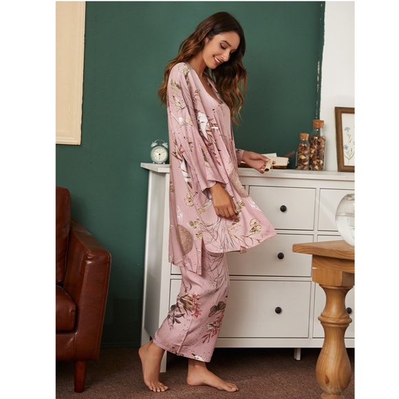 3 Piece Pink Floral/Animal Print Pajama Set - Picture 3 of 9